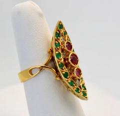 Deco Ruby Emerald Diamond Pagoda Ring 18 Karat - 3448908