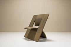 Deconstructivist Angled Square Chair in Wood Netherlands 1980s - 3637288