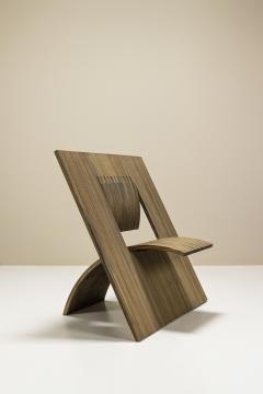 Deconstructivist Angled Square Chair in Wood Netherlands 1980s - 3637292