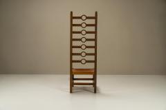Decorative High Back Chair In Walnut And Leather France 1960s - 3325839