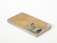 Decorative Hinge Lidded Metal Box with Pyrite France c 1970 - 1938153