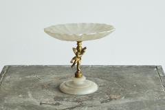 Decorative Scalloped Pedestal Bowl in Soapstone and Brass Early 20th Century - 4582724