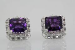 Deep Purple Amethyst 10 Carat Diamond Earrings 18 Karat White Gold - 3448780