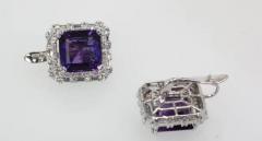 Deep Purple Amethyst 10 Carat Diamond Earrings 18 Karat White Gold - 3448782