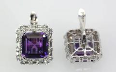 Deep Purple Amethyst 10 Carat Diamond Earrings 18 Karat White Gold - 3448783