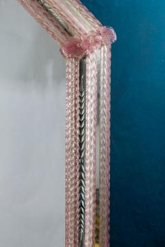 Delicate Midcentury Octagonal Venetian Pink Murano Glass Mirror - 3051519