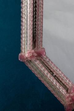 Delicate Midcentury Octagonal Venetian Pink Murano Glass Mirror - 3051525