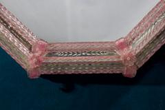 Delicate Midcentury Octagonal Venetian Pink Murano Glass Mirror - 3051527