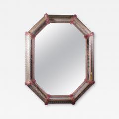 Delicate Midcentury Octagonal Venetian Pink Murano Glass Mirror - 3053180