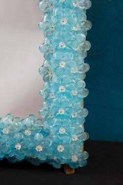 Delicious Aquamarine Blu Flower Murano Glass Mirror 1970 - 2530376