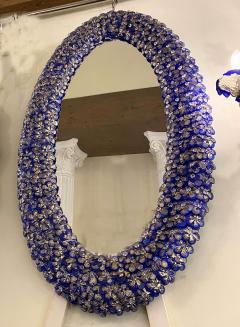 Delicious Blu Flower Oval Shaped Murano Glass Mirror - 2017822