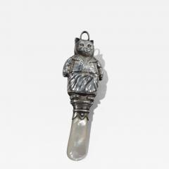 Delightful English Victorian Sterling Silver Kitty Cat Rattle - 3753406