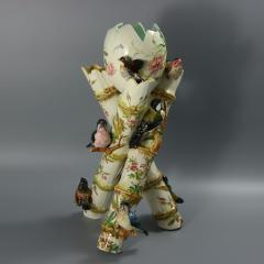 Delphin Massier Majolica Birds on Bamboo Vase - 4263116