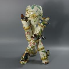 Delphin Massier Majolica Birds on Bamboo Vase - 4263118