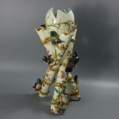 Delphin Massier Majolica Birds on Bamboo Vase - 4263119
