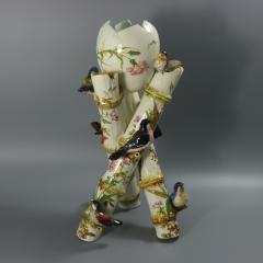 Delphin Massier Majolica Birds on Bamboo Vase - 4263120