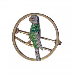 Demantoid Diamond and Ruby Parrot Pin C 1920 - 331879