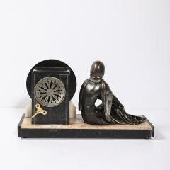 Demetre Haralamb Chiparus Art Deco Emoy Mantelpiece Clock with Seated Flapper in the Manner of Chiparus - 4744845