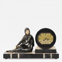 Demetre Haralamb Chiparus Art Deco Emoy Mantelpiece Clock with Seated Flapper in the Manner of Chiparus - 4746303