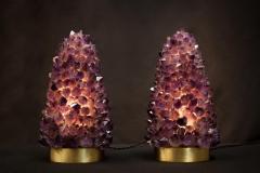 Demian Quincke Pair of Natural Amethyst Table Lamps Signed by Demian Quincke - 1358546