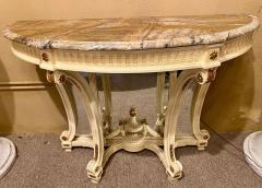 Demilune Console Hollywood Regency Style Marble Top with Beveled Mirror Back - 2975625