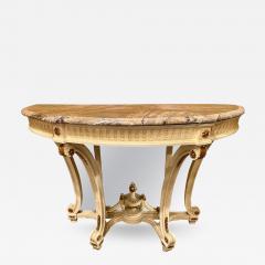 Demilune Console Hollywood Regency Style Marble Top with Beveled Mirror Back - 2988323