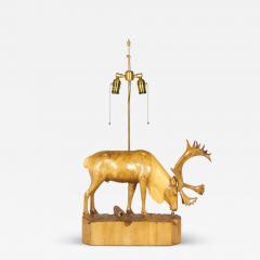Denis Dube Canadian Carved Basswood Moose Table Lamp - 4279118