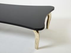 Designer Black lacquer bronze large coffee table 1990s - 2716737