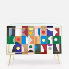 Designer Sideboard With Murano Glass Panels In The Geometric Postmodern Style - 4792088