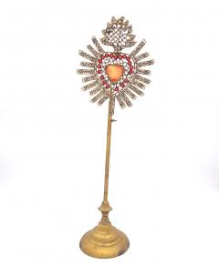 Devotional Jeweled Sacred Heart with Votive Candle Holder France circa 1870 - 4399548
