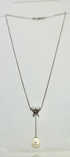 Diamond Butterfly Necklace Drop Pearl 18 Karat - 3448750