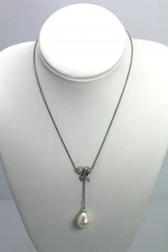 Diamond Butterfly Necklace Drop Pearl 18 Karat - 3448805