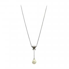Diamond Butterfly Necklace Drop Pearl 18 Karat - 3452951
