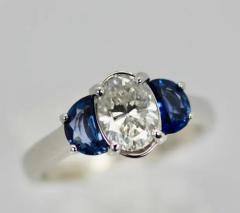 Diamond Ring with Half Moon Sapphire Sides 2 20 Carats - 3451324