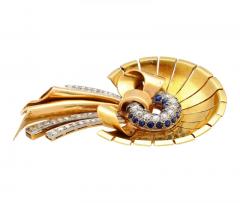 Diamond Sapphire Bonnet Hat and Ribbon Brooch in 18K Rose Yellow Gold - 3509866