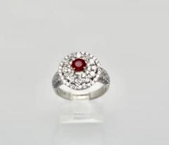 Diamond Target Ring 2 Carat Ruby Center 18 Karat - 3449062