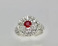 Diamond Target Ring 2 Carat Ruby Center 18 Karat - 3449063