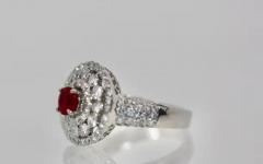 Diamond Target Ring 2 Carat Ruby Center 18 Karat - 3449148