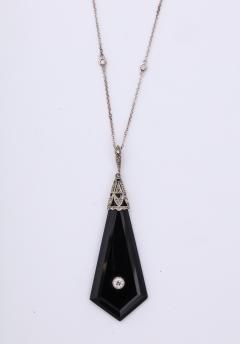 Diamond and Onyx Pendant White Gold Necklace - 791689