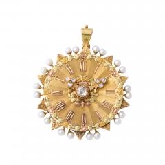 Diamond and Pearl Two Color Gold Charm Pendant - 1009743