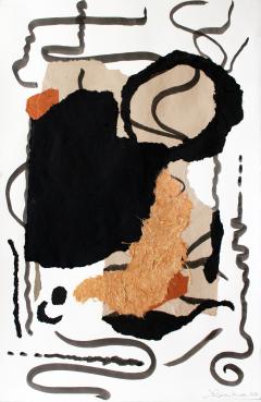 Diane Love Rhythm 2021 Large Framed Abstract Black Rust and Tan Collage by Diane Love - 2418835