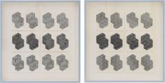 Dieter Roth Original B W Letterpress Prints Framed in Light Blue - 1595994