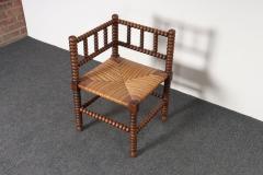 Diminutive Antique French 19th Century Bobbin Corner Chair with Rush Seat - 4611080
