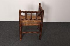Diminutive Antique French 19th Century Bobbin Corner Chair with Rush Seat - 4611081