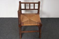 Diminutive Antique French 19th Century Bobbin Corner Chair with Rush Seat - 4611082