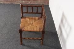 Diminutive Antique French 19th Century Bobbin Corner Chair with Rush Seat - 4611083
