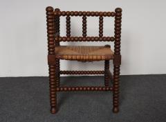 Diminutive Antique French 19th Century Bobbin Corner Chair with Rush Seat - 4611084