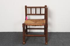 Diminutive Antique French 19th Century Bobbin Corner Chair with Rush Seat - 4611088