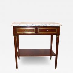 Diminutive Marble Top Mahogany Stand End Table in the Manner of Jansen - 3019206