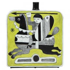 Diodoro Cossa Diodoro Cossa Vase Ceramic Chartreuse and Black Signed - 2842408